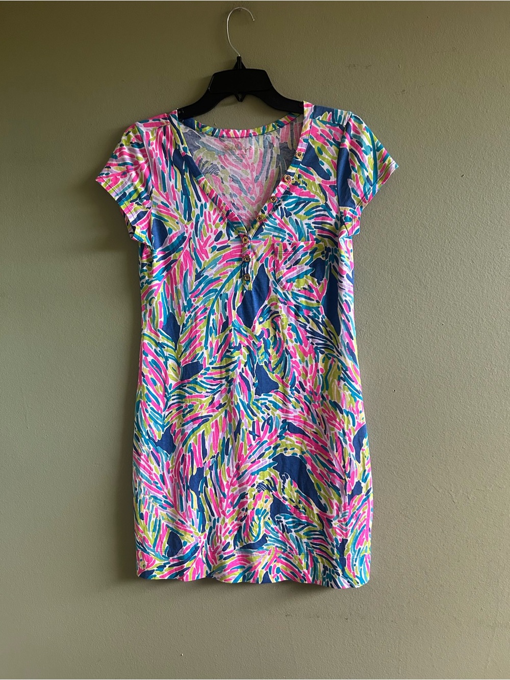 Lilly Pulitzer Vibrant Pink, Blue & Green V-Neck Dress Swim Coverup
